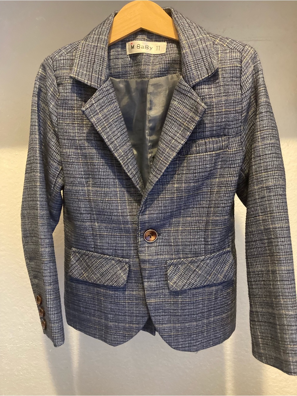 Boys Blue-Gray Plaid Blazer